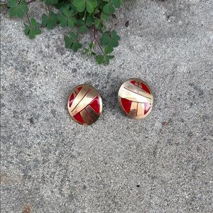 Vintage Gold and Red Oval Earrings